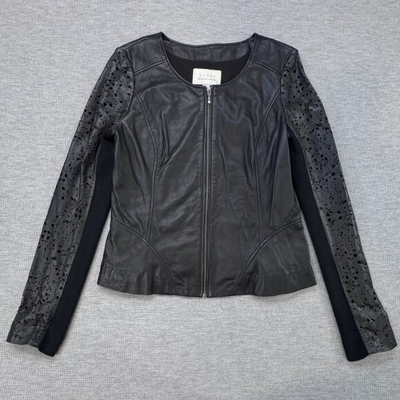 Hinge Womens Motorcycle Jacket Black Leather Full Zip Laser Cut Lined Size M NWT - Picture 3 of 16